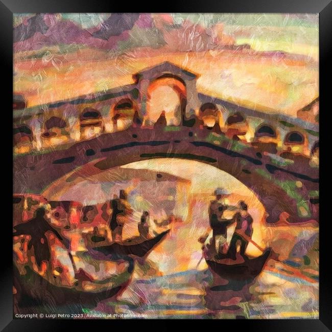 Majestic Sunset over Iconic Rialto Bridge Framed Print by Luigi Petro