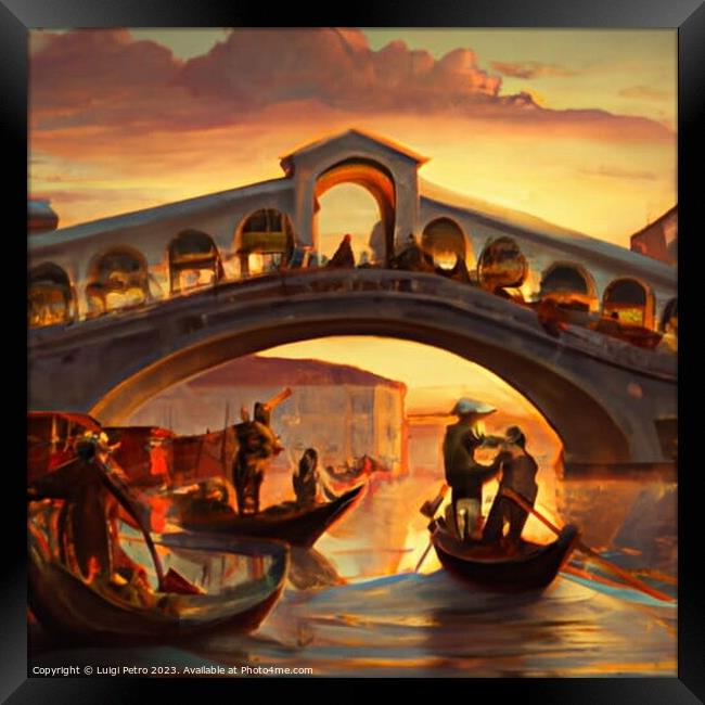 Iconic Rialto Bridge at Sunset Framed Print by Luigi Petro