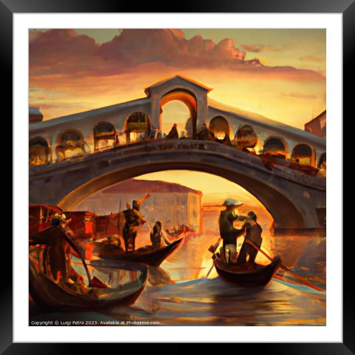 Iconic Rialto Bridge at Sunset Framed Mounted Print by Luigi Petro