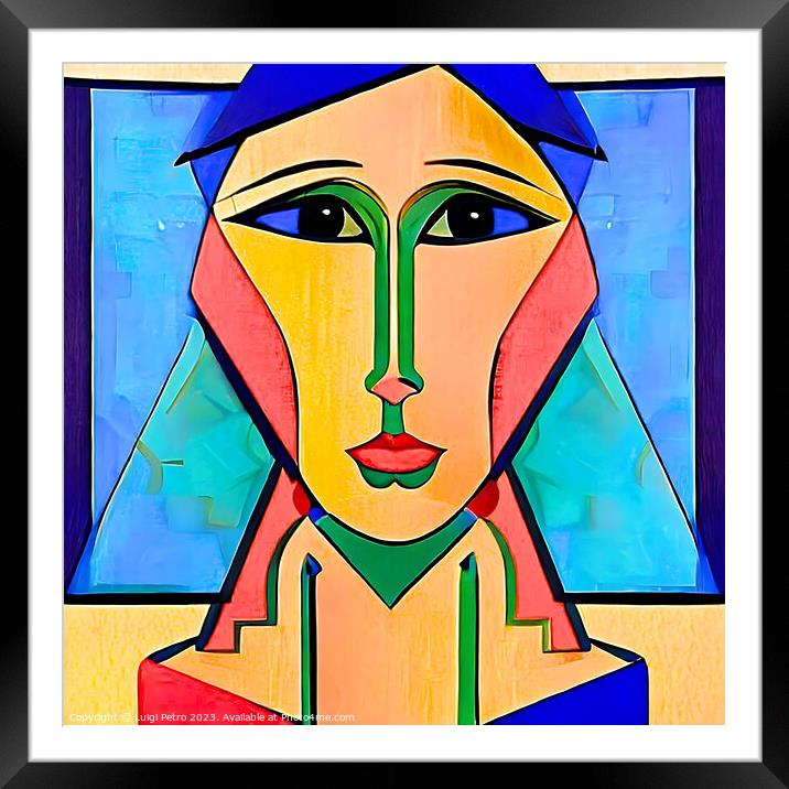 Vibrant Cubist Woman Portrait Framed Mounted Print by Luigi Petro