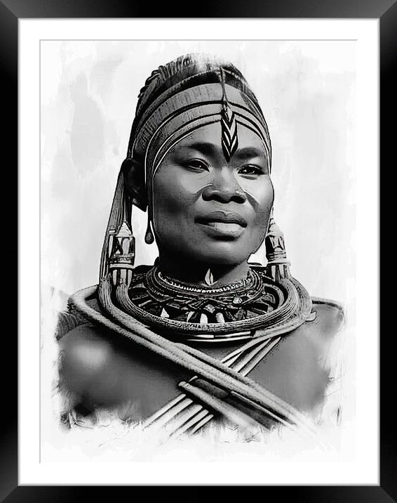 Vibrant Monochrome Portrait of Huli Wigmen Woman Framed Mounted Print by Luigi Petro