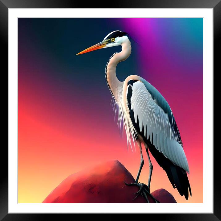 Colorfull Great Heron. Framed Mounted Print by Luigi Petro