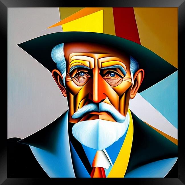 Portrait of old man in cubism style. Framed Print by Luigi Petro