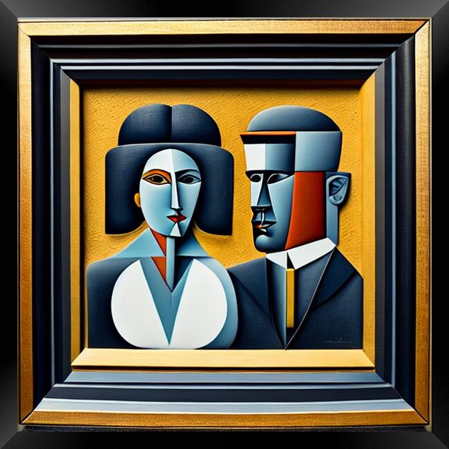 Framed Cubist Portrait of a Couple Framed Print by Luigi Petro
