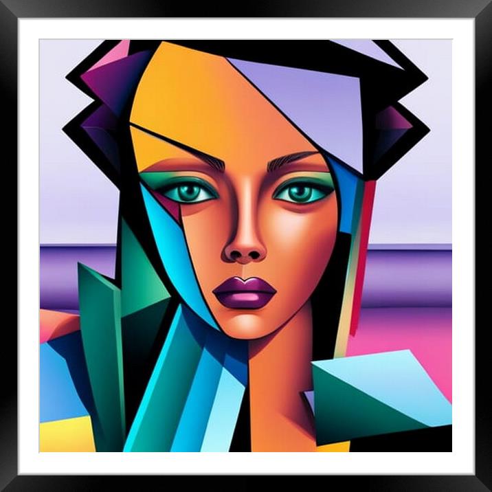 Cubist style portrait of a young woman. Framed Mounted Print by Luigi Petro