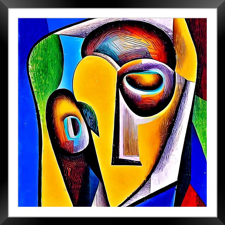 Cubist style portrait of a person face. Framed Mounted Print by Luigi Petro