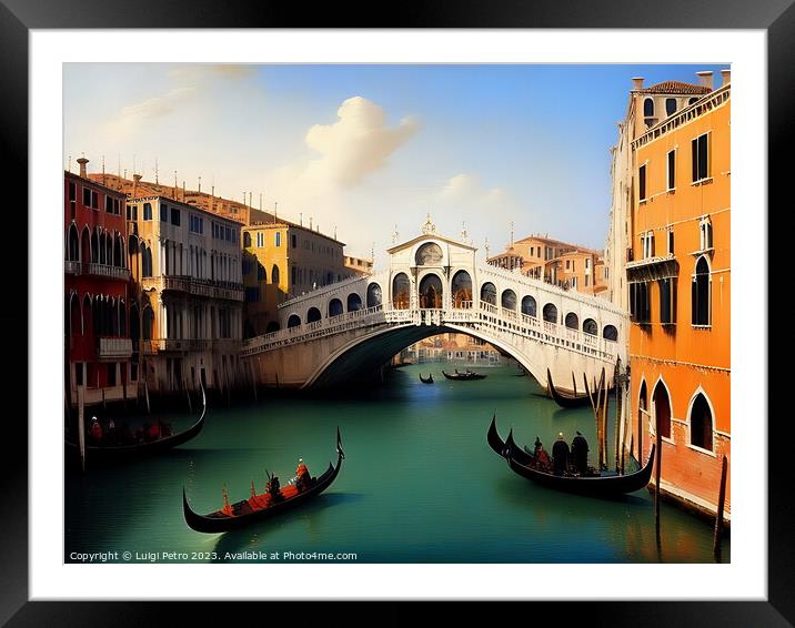  Gondolas Gliding Along the Grand Canal. Framed Mounted Print by Luigi Petro