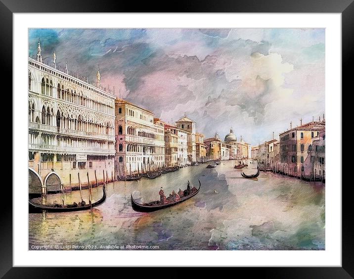 Watercolor painting  Grand Canal Venice.,Italy. Framed Mounted Print by Luigi Petro