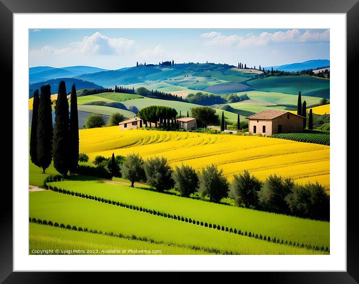 Farmhouse among the  rolling hills of Tuscany, Ita Framed Mounted Print by Luigi Petro