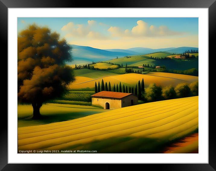 Farmhouse among  the rolling hills of Tuscany, Ita Framed Mounted Print by Luigi Petro