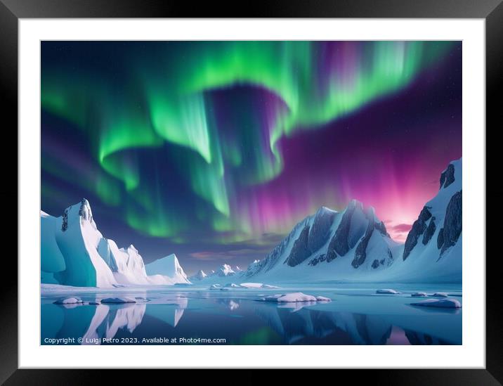 Glorious Aurora Bolearis over Antarctica landscape Framed Mounted Print by Luigi Petro