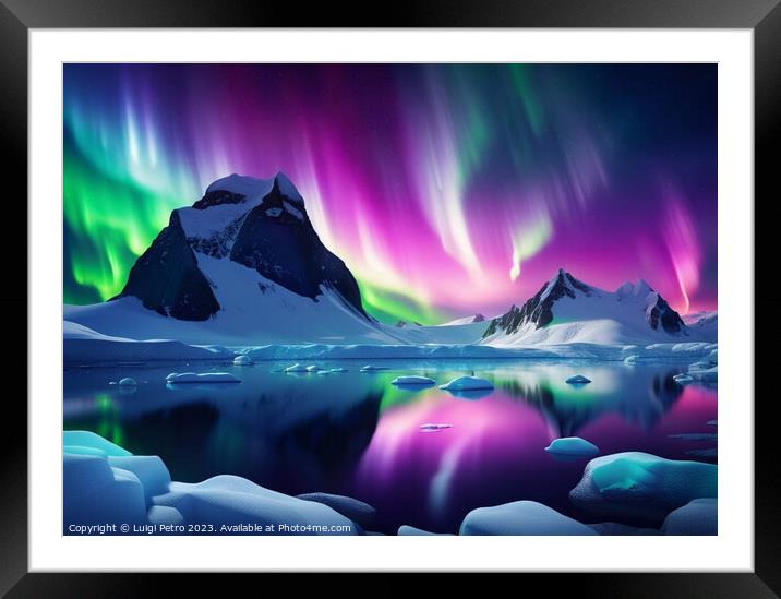 Glorious Aurora Borealis over Antarctica landscape Framed Mounted Print by Luigi Petro