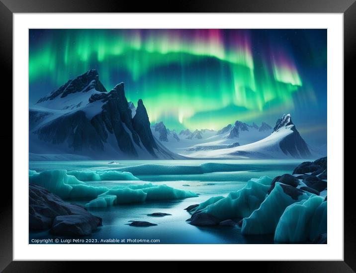 Glorious Aurora Borealis over Antarctica landscape Framed Mounted Print by Luigi Petro