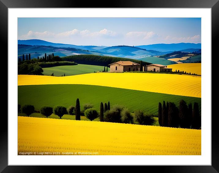 Farmhouse among  the rolling hills of Tuscany, Italy. Framed Mounted Print by Luigi Petro