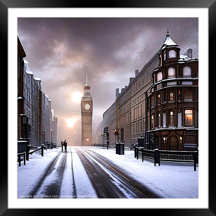 "Enchanting Winter Night in Victorian London" Framed Mounted Print by Luigi Petro