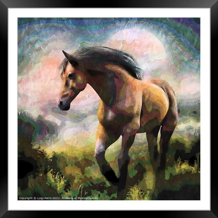 A horse standing in a field. Framed Mounted Print by Luigi Petro