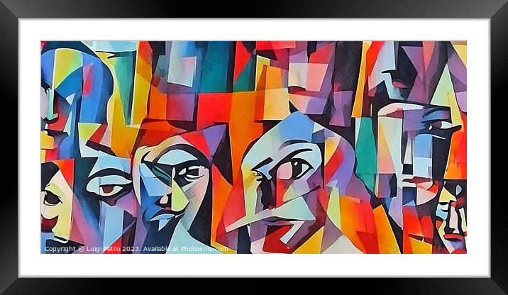 Vibrant AI-Generated Cubist Portrait Framed Mounted Print by Luigi Petro