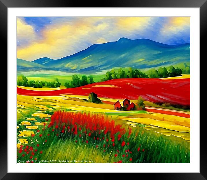 Vibrant Countryside: An AI-Made Portrait Framed Mounted Print by Luigi Petro