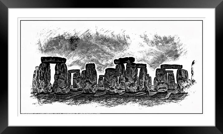 Enigmatic Stonehenge: A Monochrome Digital Depicti Framed Mounted Print by Luigi Petro