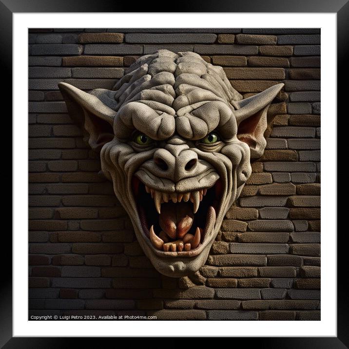 AI generated  gargoyle ogre face hanging on a wall Framed Mounted Print by Luigi Petro