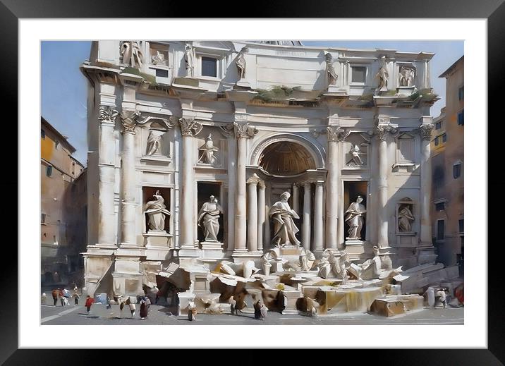 Trevi fountain in Rome, Italy - landscape watercolor painting Framed Mounted Print by Luigi Petro