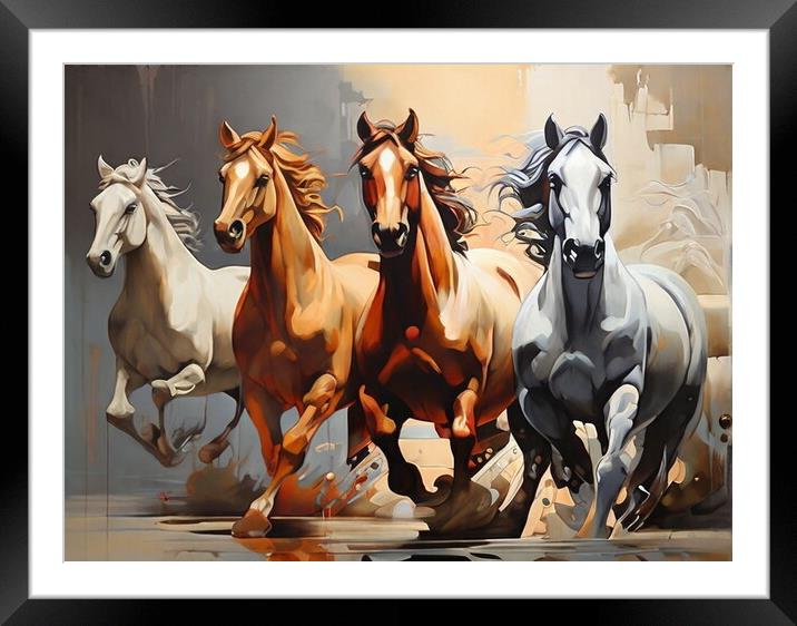 Wild horses galloping in a field. Framed Mounted Print by Luigi Petro
