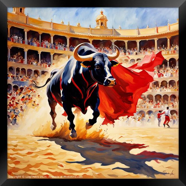 The last charge of a fighting bull. Framed Print by Luigi Petro