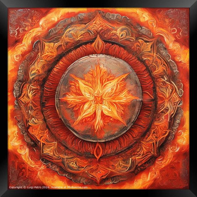 Mandala illustration in red and orange. Framed Print by Luigi Petro