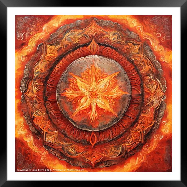 Mandala illustration in red and orange. Framed Mounted Print by Luigi Petro