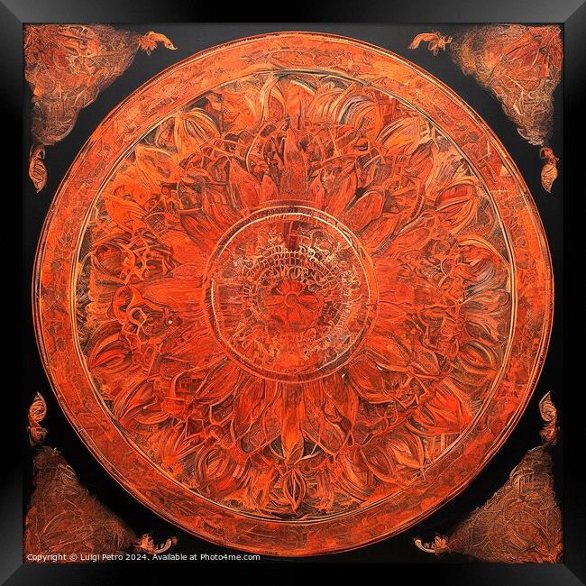 Fiery Mandala in red and orange. Framed Print by Luigi Petro