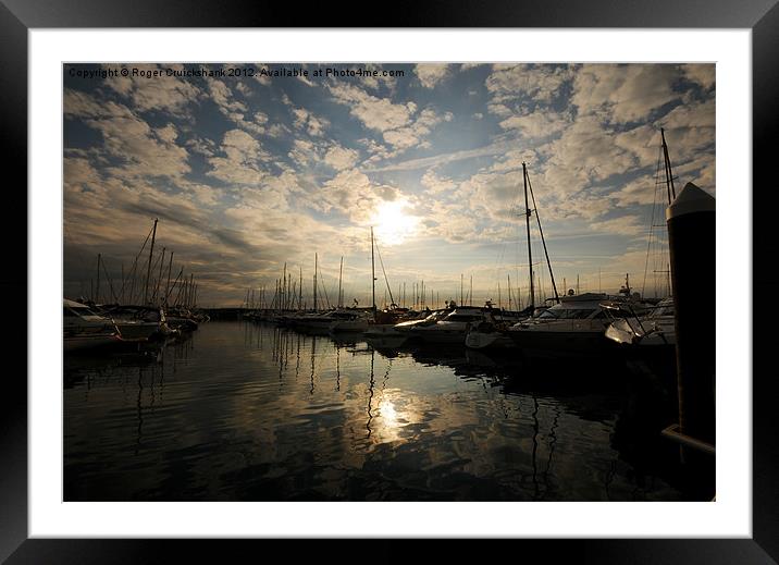 Jersey Marina with Low Sun Framed Mounted Print by Roger Cruickshank