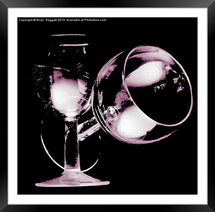Two Wine Glasses On Black Framed Mounted Print by Brian  Raggatt