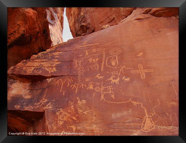 Petroglyphs On Red Rocks Framed Print by Eva Kato