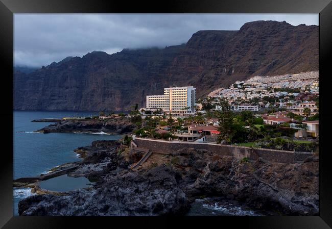 Los Gigantes hotel and village at sunset, Tenerife Framed Print by Phil Crean