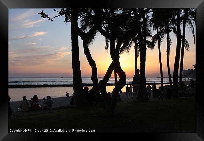 Waikiki sunset Framed Print by Phil Crean