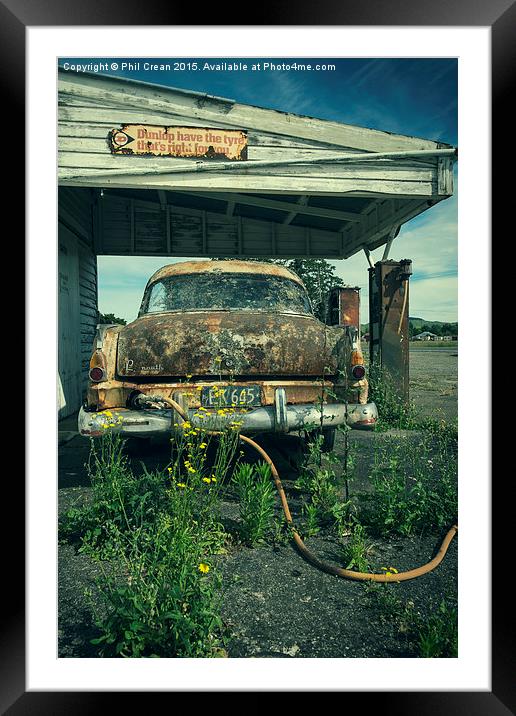  Fuelling up! Abandoned petrol station, New Zealan Framed Mounted Print by Phil Crean