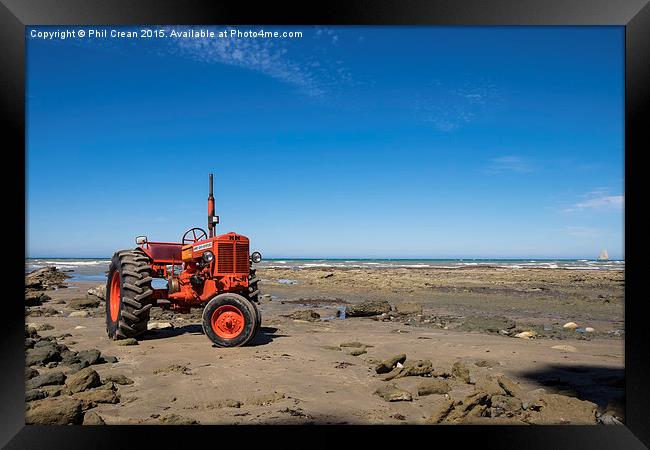  Red tractor, on beach at Cape Kidnappers, New Zea Framed Print by Phil Crean