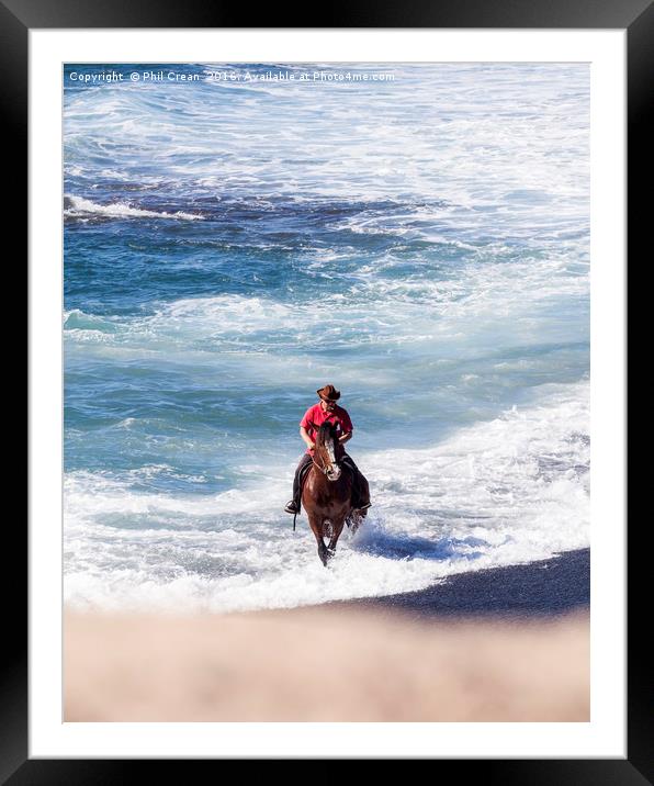 Horseman galloping through the surf.  Framed Mounted Print by Phil Crean