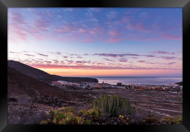 Westerly view at dawn, Los Cristianos, Tenerife Framed Print by Phil Crean