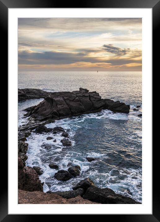 Volcanic coastline at sunset Tenerife Framed Mounted Print by Phil Crean
