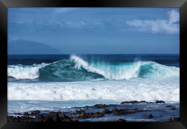 Wave curling over Tenerife Framed Print by Phil Crean