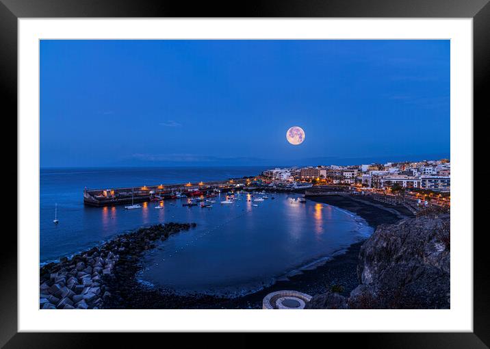 Snow moonsetting over Playa San Juan, Tenerife Framed Mounted Print by Phil Crean