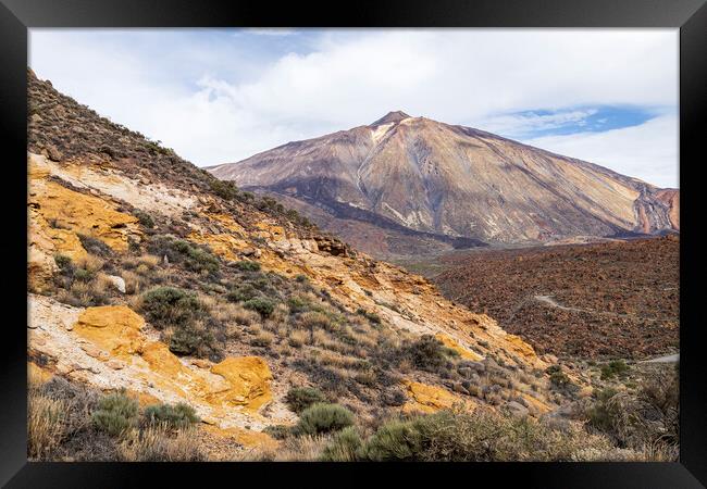 Colourful rock formations and Teide, Tenerife Framed Print by Phil Crean
