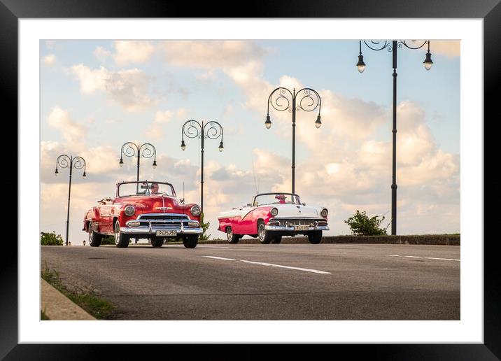 Open top American vintage cars, Cuba Framed Mounted Print by Phil Crean