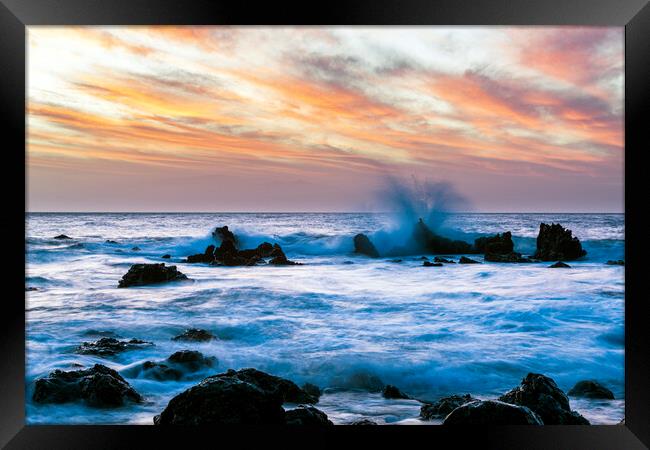 Orange sky and blue sea just after sunset, Tenerife Framed Print by Phil Crean