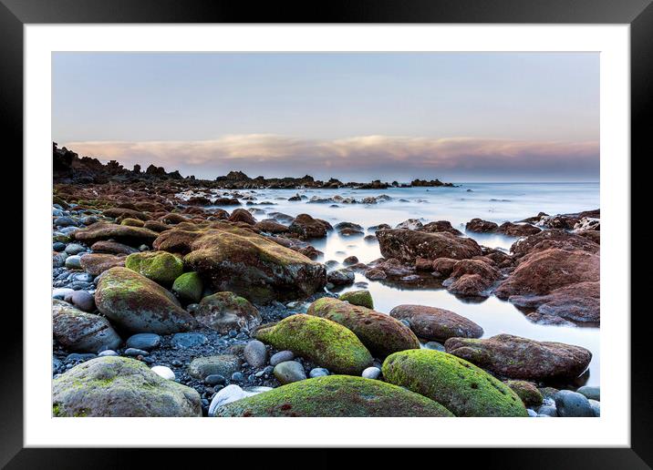 Green stones on the west coast at dawn, Tenerife Framed Mounted Print by Phil Crean