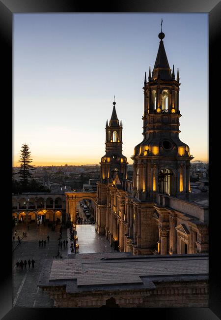 Cathedral of Arequipa, at dusk, Peru,  Framed Print by Phil Crean