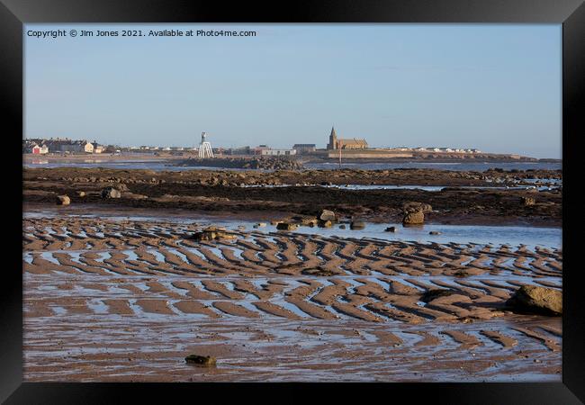 Newbiggin Bay at low tide Framed Print by Jim Jones