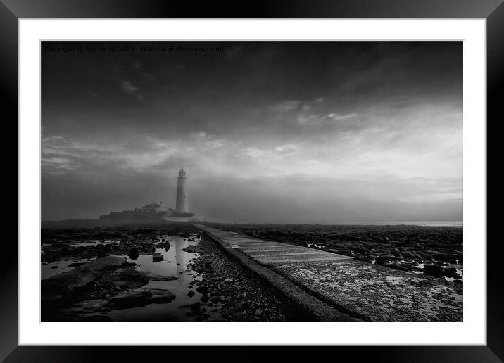 Mist Rolling in from the Sea - monochrome Framed Mounted Print by Jim Jones