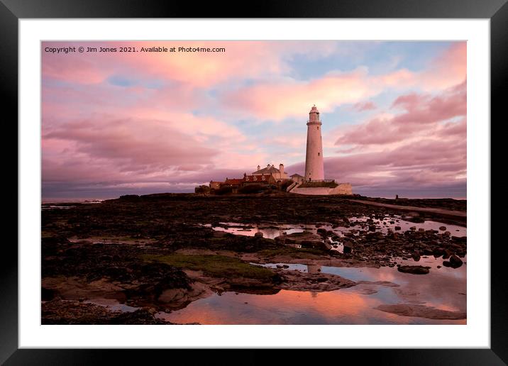 St Mary's Island in the pink Framed Mounted Print by Jim Jones